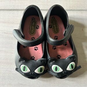 Mini Melissa Black Cat Mary Jane Velcro Sandals
